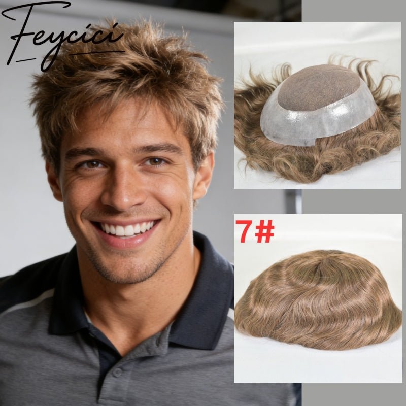 French Lace Top With PU Hair System-Natural Hair Piece- Invisible Hairline Toupee Duarble Mens Wigs Baldness
