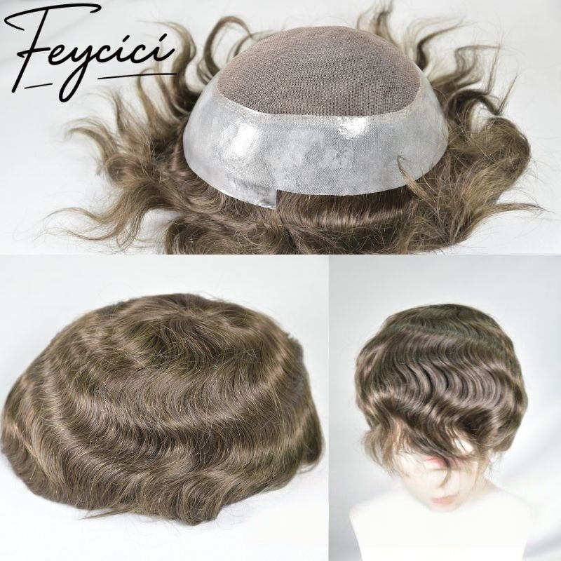 French Lace Top With PU Hair System-Natural Hair Piece- Invisible Hairline Toupee Duarble Mens Wigs Baldness10