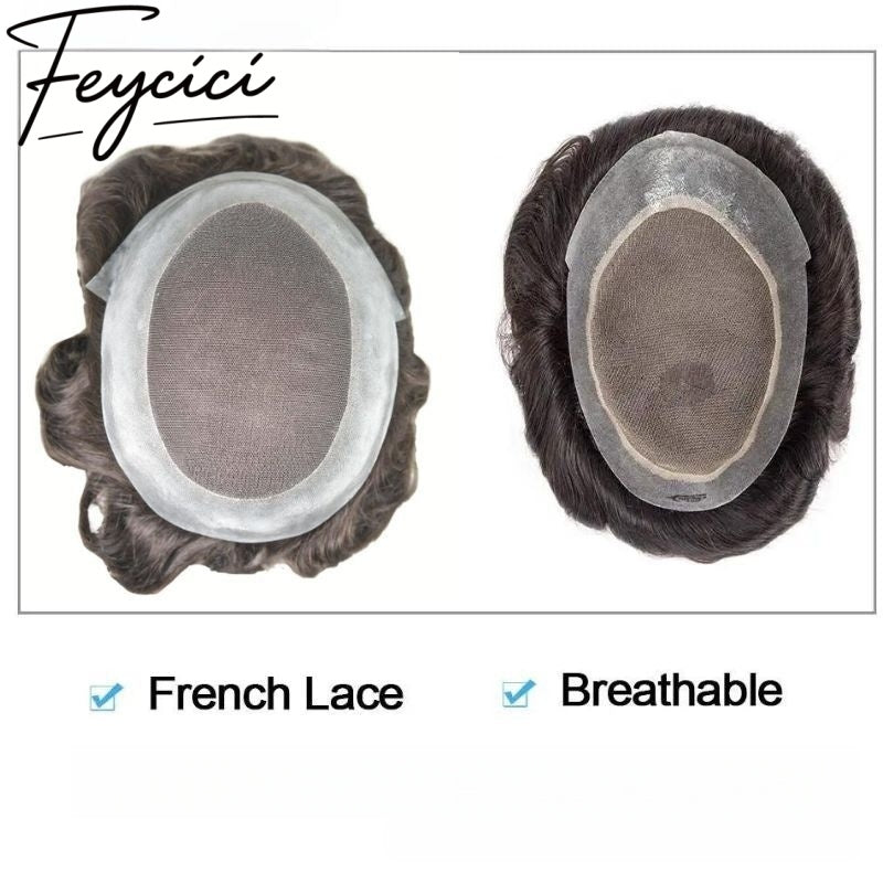 French Lace Top With PU Hair System-Natural Hair Piece- Invisible Hairline Toupee Duarble Mens Wigs Baldness5