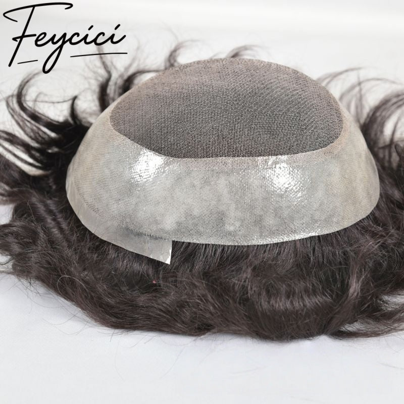French Lace Top With PU Hair System-Natural Hair Piece- Invisible Hairline Toupee Duarble Mens Wigs Baldness9