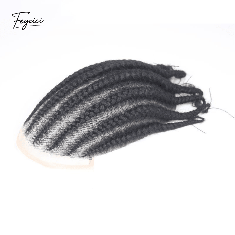 Hand-Woven 8 Cornrow Braids Human Hair Toupee - 10x8" Full Lace & Q6 Base Hairpiece for Men