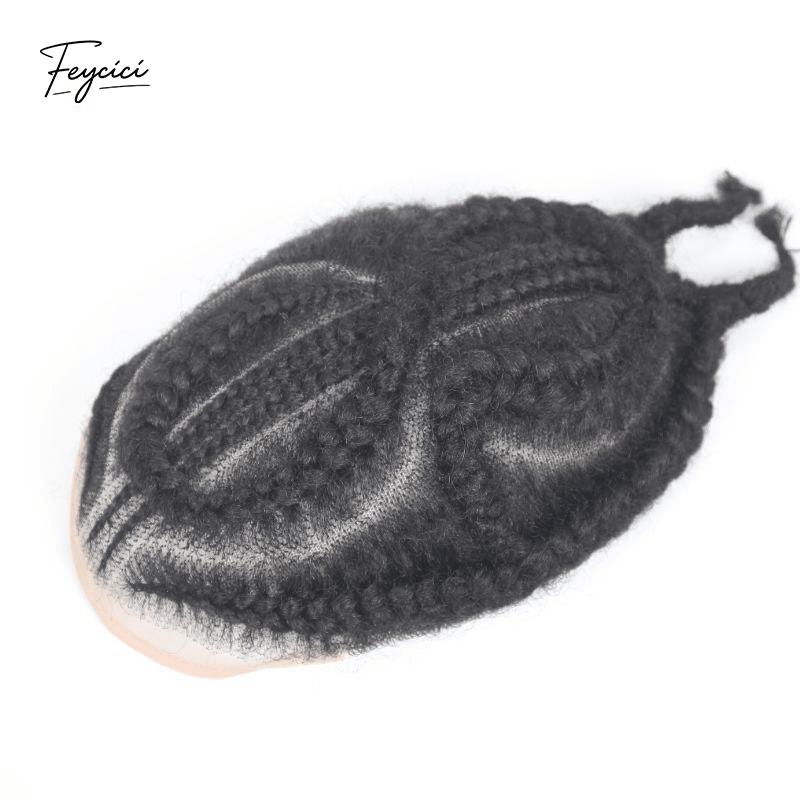 Hand-Woven 8 Cornrow Braids Human Hair Toupee - 10x8" Full Lace & Q6 Base Hairpiece for Men