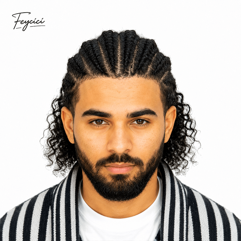 Full Skin Braided Hair System for Men - Cornrows - 8x10 Base with Realistic Front Hairline - 10cm Braids