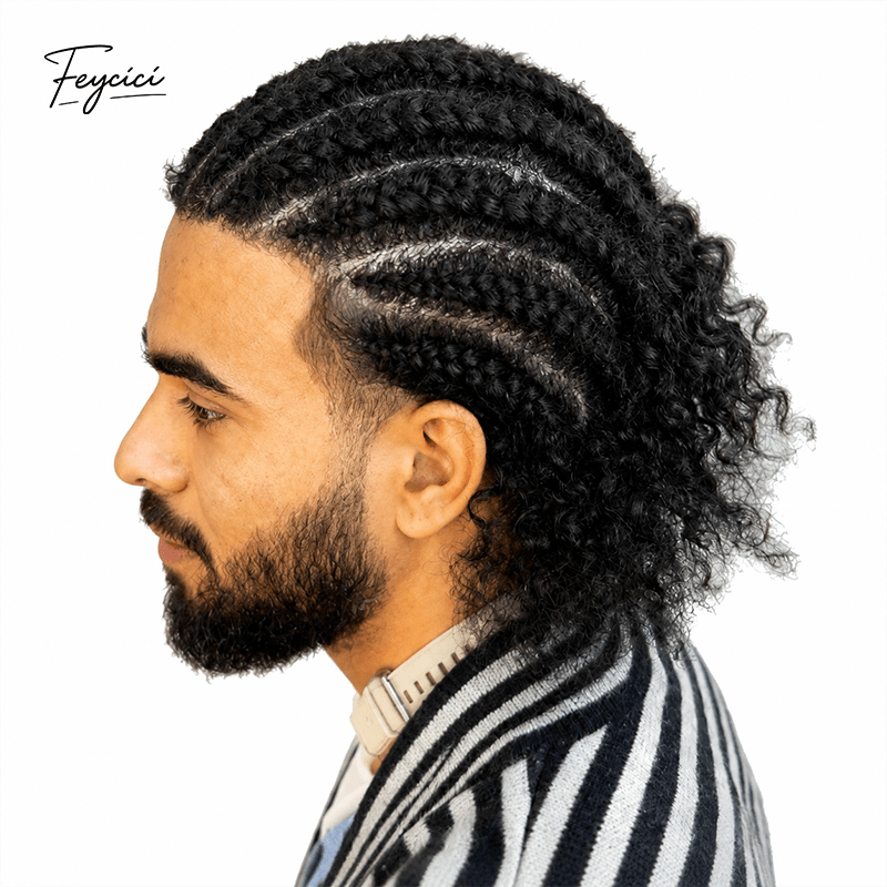 Full Skin Braided Hair System for Men - Cornrows - 8x10 Base with Realistic Front Hairline - 10cm Braids