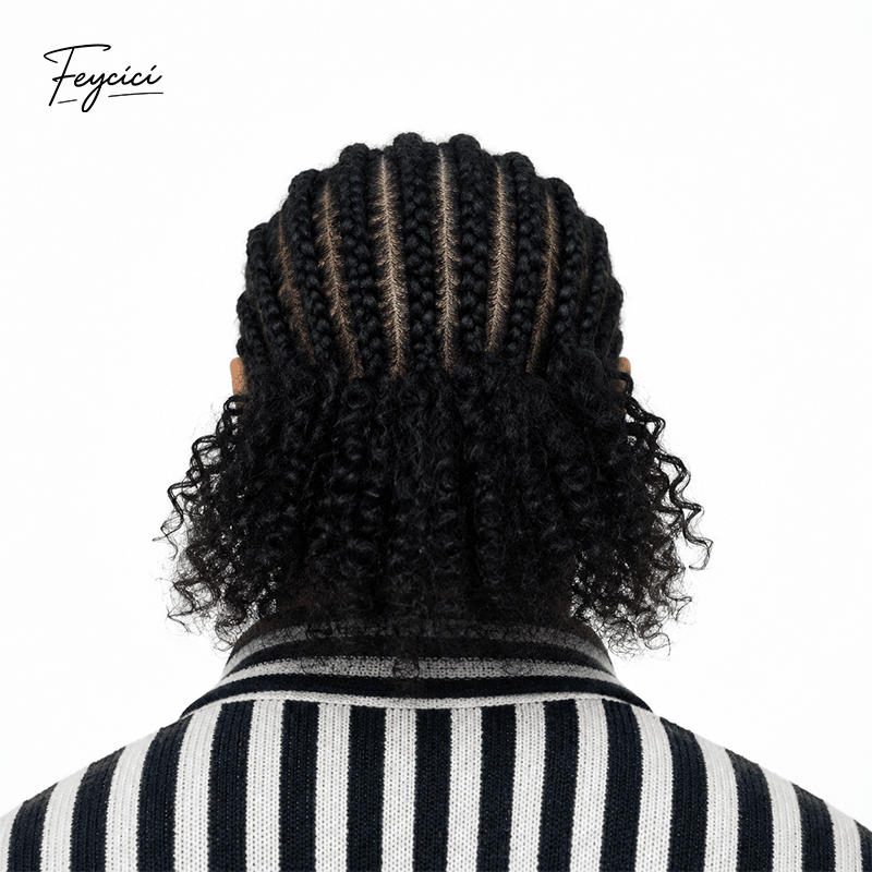 Full Skin Braided Hair System for Men - Cornrows - 8x10 Base with Realistic Front Hairline - 10cm Braids