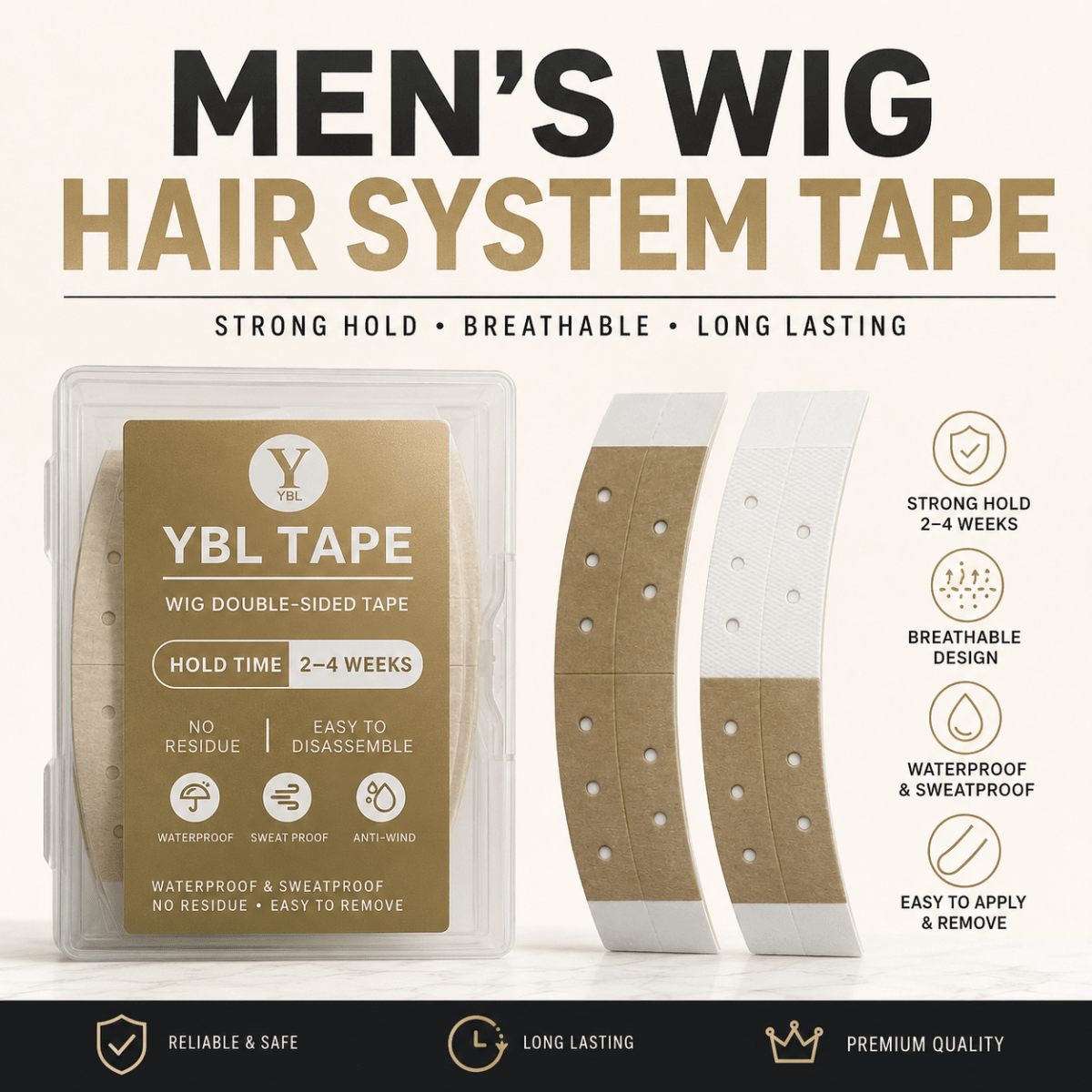 HD Breathable Mesh Wig Tape - Waterproof Sweat-Proof Invisible Double-Sided Adhesive Strips for Lace Front Hair Systems