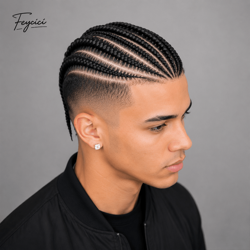 Hand-Woven 8 Cornrow Braids Human Hair Toupee - 10x8" Full Lace & Q6 Base Hairpiece for Men