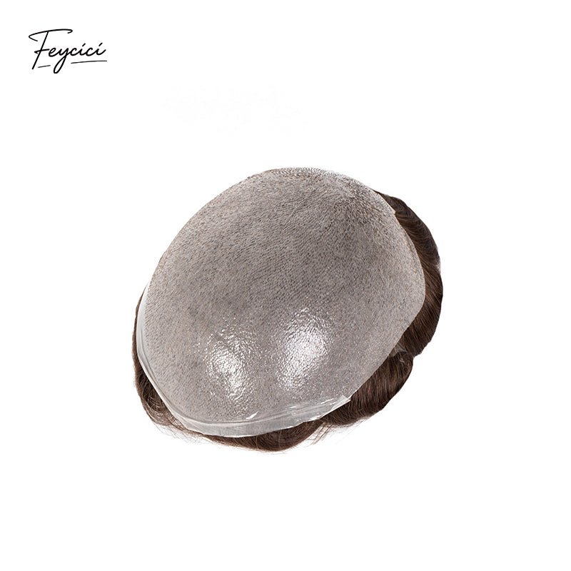 Invisible PU Hair System for Men –Natural Hair Piece Ultra Thin 0.06mm Full Hand Tied Natural Hair Piece