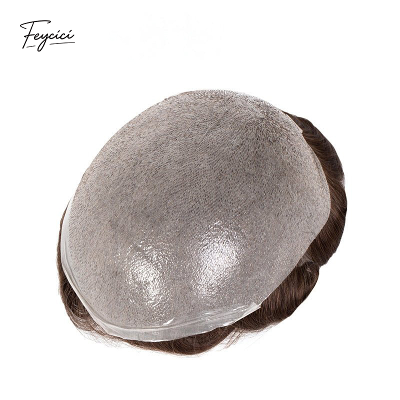 Feycici invisible PU hair system for men, natural full hand-tied hair piece with ultra 0.12mm thickness, realistic and lightweight.