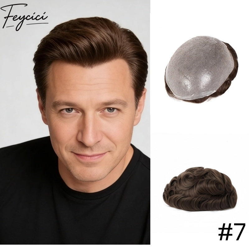 Invisible PU Hair System for Men –Natural Hair Piece Ultra 0.02mm Full Hand Tied Natural Hair Piece20