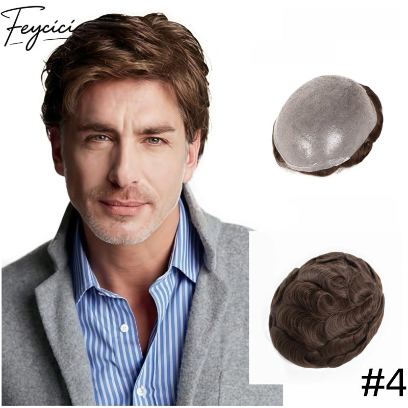 Invisible PU Hair System for Men –Natural Hair Piece Ultra Thin 0.06mm Full Hand Tied Natural Hair Piece21