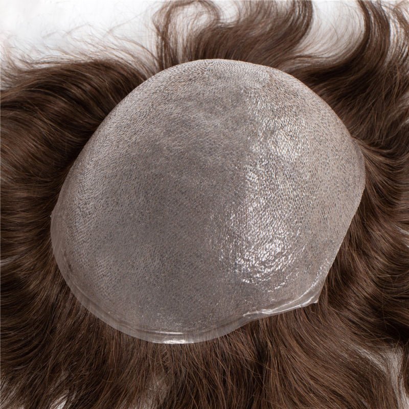 Invisible PU Hair System for Men –Natural Hair Piece Ultra Thin 0.08mm Full Hand Tied Natural Hair Piece