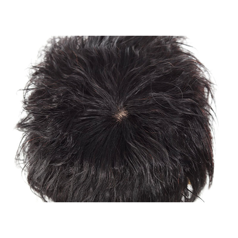 Korean Root Perm Men’s Toupee - 100% Human Hair Fashion Volume Topper for Seamless Styling