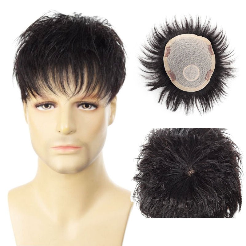 Korean Root Perm Men’s Toupee - 100% Human Hair Fashion Volume Topper for Seamless Styling