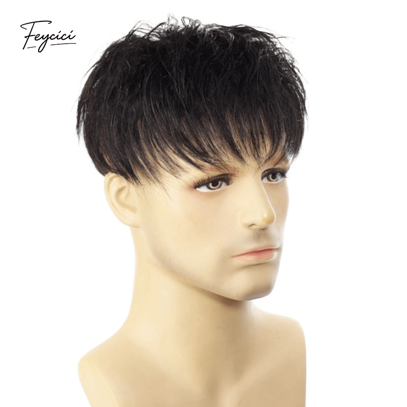 Korean Root Perm Men’s Toupee - 100% Human Hair Fashion Volume Topper for Seamless Styling
