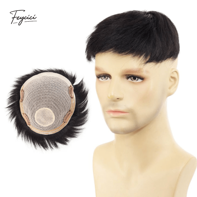 Korean Root Perm Men’s Toupee - 100% Human Hair Fashion Volume Topper for Seamless Styling