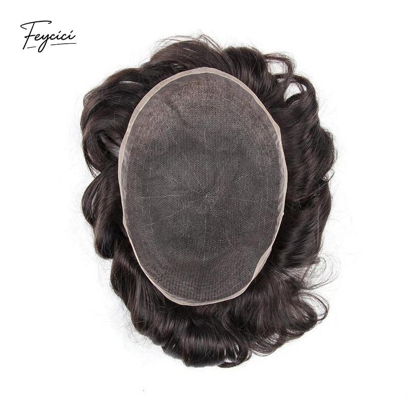 Lace Front & PU Hybrid Men’s Hair System - Bleached Knots Invisible Hairline2