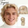 Lace Top With PU Mens Wigs Baldness-Blonde Natural Hair Piece- Free Style Toupee