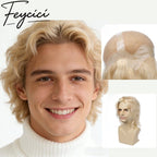 Lace Top With PU Mens Wigs Baldness-Blonde Natural Hair Piece- Free Style Toupee