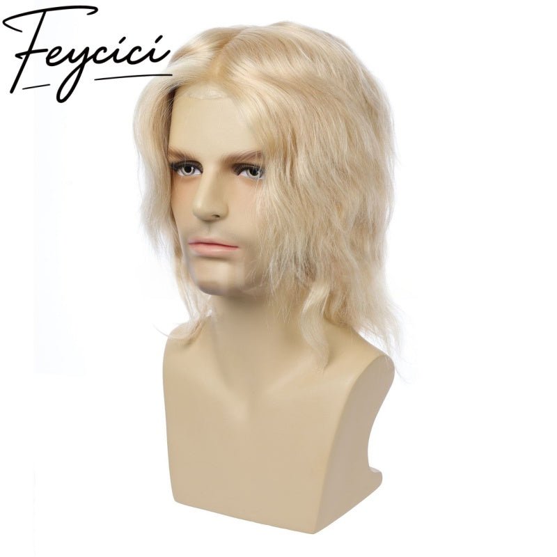 Lace Top With PU Mens Wigs Baldness-Blonde Natural Hair Piece- Free Style Toupee3