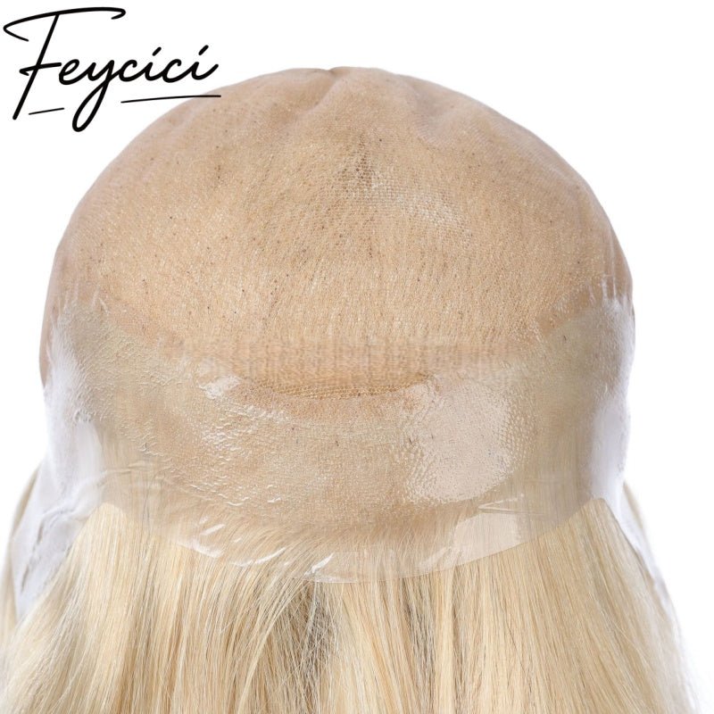 Lace Top With PU Mens Wigs Baldness-Blonde Natural Hair Piece- Free Style Toupee3