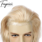 Lace Top With PU Mens Wigs Baldness-Blonde Natural Hair Piece- Free Style Toupee8