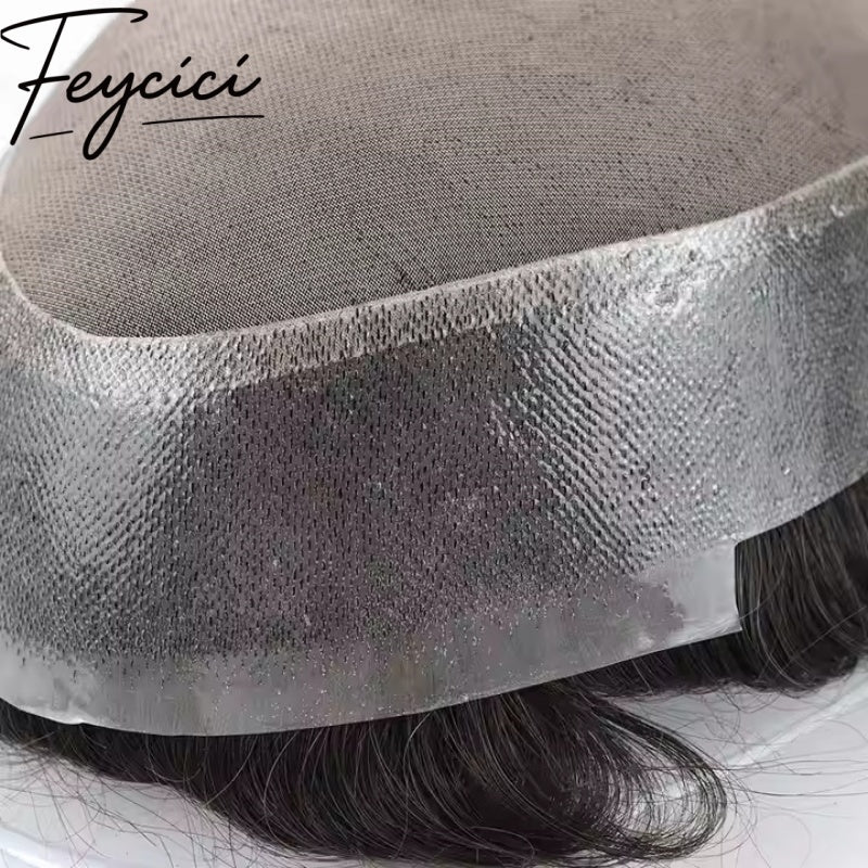 Lace Top With PU Mens Wigs Baldness-Natural Hair Piece- Invisible Hairline Toupee8