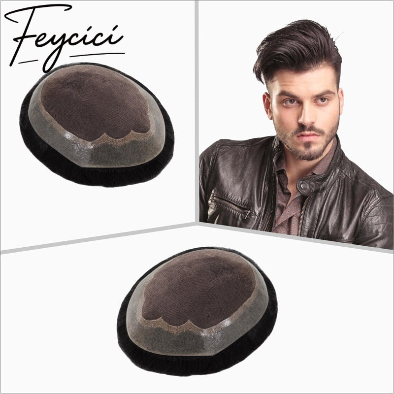 Lace Top With Pu Mens Wigs Baldness-Natural Hair Piece-Free Style Toupee-Multiple Size Hair System