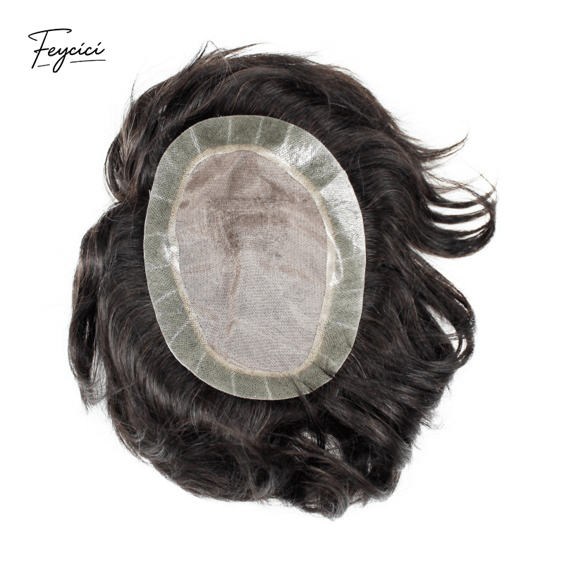 Men's Breathable Fine Mono Toupee - Hand-Tied Real Human Hair System with Natural Lace Front & NPU Perimeter