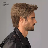 Men's Brown Swept-Back Short Layered Wig – Voluminous Synthetic Rose Net Wig