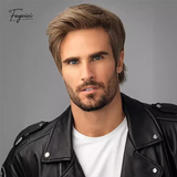 Men's Brown Swept-Back Short Layered Wig – Voluminous Synthetic Rose Net Wig