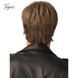 Men's Brown Swept-Back Short Layered Wig – Voluminous Synthetic Rose Net Wig