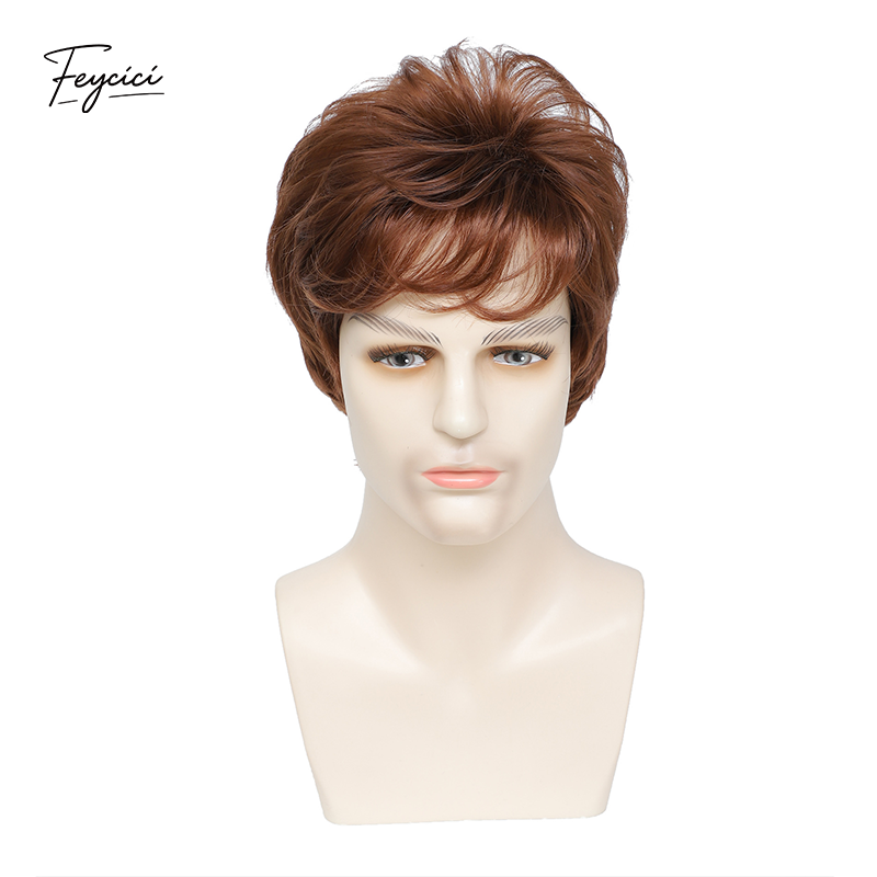 Men's Dark Brown Short Wavy Wig – 10-Inch Layered Synthetic Rose Net Wig