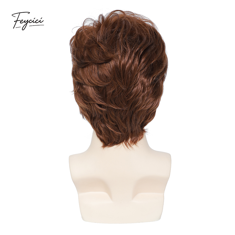 Men's Dark Brown Short Wavy Wig – 10-Inch Layered Synthetic Rose Net Wig