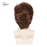 Men's Dark Brown Short Wavy Wig – 10-Inch Layered Synthetic Rose Net Wig