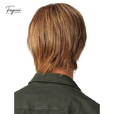 Men's Golden Brown Short Straight Wig – Layered Side-Swept Synthetic Wig