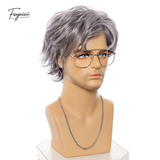 Men's Layered Grey Short Wavy Wig – Voluminous Side-Parted Synthetic Wig - Feycici