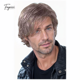Men's Layered Grey Short Wavy Wig – Voluminous Side-Parted Synthetic Wig - Feycici