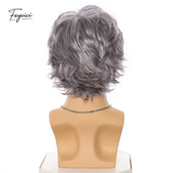 Men's Layered Grey Short Wavy Wig – Voluminous Side-Parted Synthetic Wig - Feycici