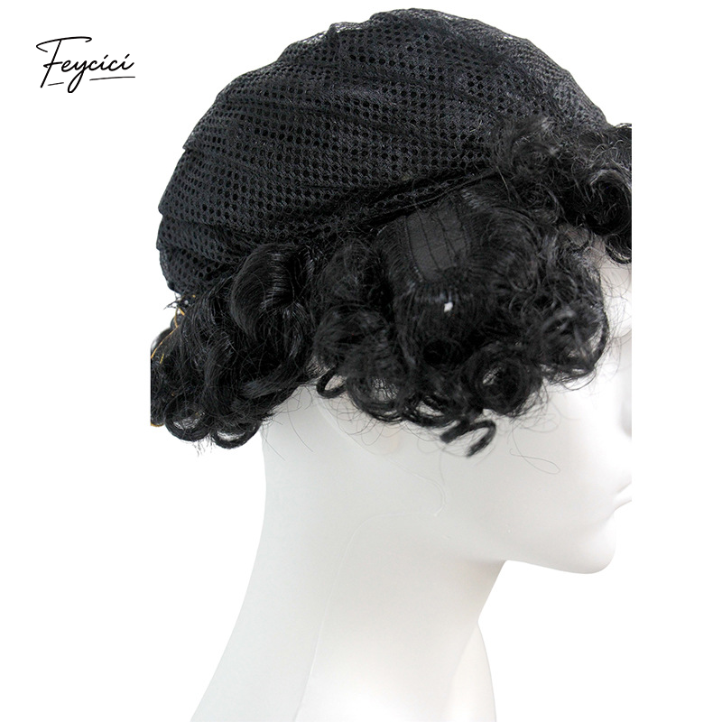 Men's Short Afro Kinky Curly Wig – Voluminous Synthetic Rose Net Full Wig - Feycici