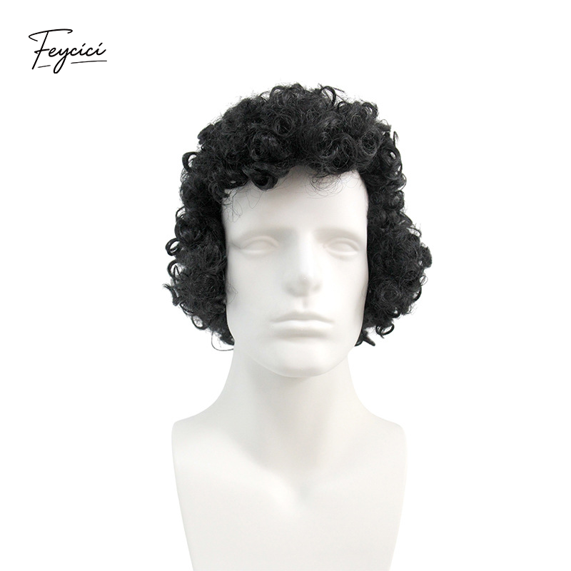 Men's Short Afro Kinky Curly Wig – Voluminous Synthetic Rose Net Full Wig - Feycici