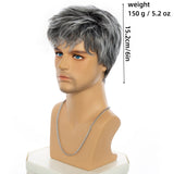 Men's Short Ombre Grey Wig – 6-Inch Heat-Resistant Synthetic Layered Full Wig - Feycici