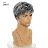 Men's Short Ombre Grey Wig – 6-Inch Heat-Resistant Synthetic Layered Full Wig - Feycici