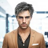 Men's Short Ombre Grey Wig – 6-Inch Heat-Resistant Synthetic Layered Full Wig - Feycici
