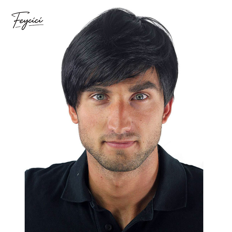 Men's Short Straight Synthetic Wig – Featherlight Rose Net Full Headpiece - Feycici