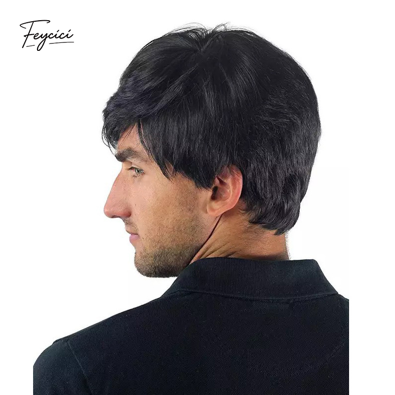 Men's Short Straight Synthetic Wig – Featherlight Rose Net Full Headpiece - Feycici