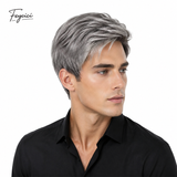 Men's Silver Grey Short Layered Wig – Side-Parted Synthetic Rose Net Wig