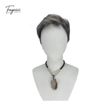 Men's Silver Grey Short Layered Wig – Side-Parted Synthetic Rose Net Wig