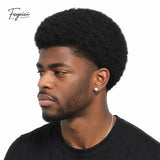 Men's full French lace Afro toupee with premium human hair, wave and crimp system, by Feycici, designed for natural-looking hair coverage.
