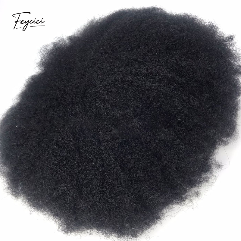 Mens Afro Curl Toupee - 8"x10" Full PU Skin Base Human Hair System